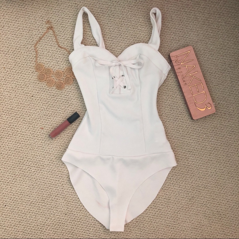 White lace up bodysuit